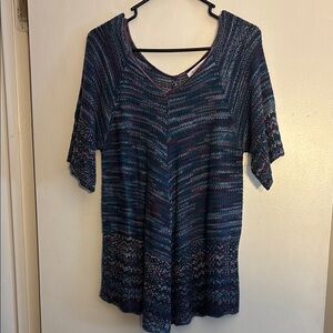 Multicolor V-Neck Crocheted Top with Flutter Sleeve